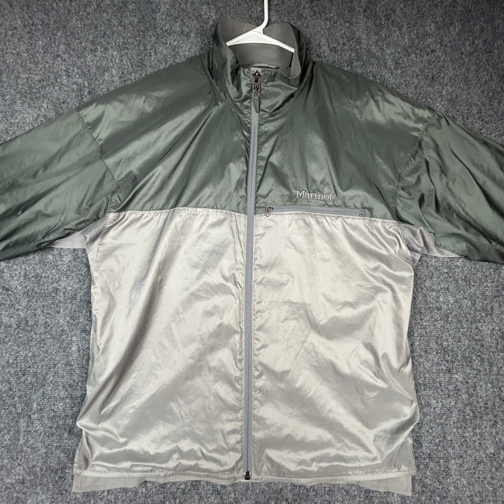 Marmot DriClime Windshirt Jacket Mens L Gray Green Full Zip Windbreaker Ripstop
